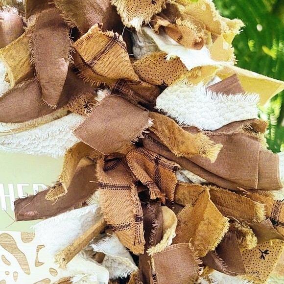 Hello There Shades of Brown Fabric Rag Wreath Door Decor Shabby Chic Decor 18" - Picture 13 of 13